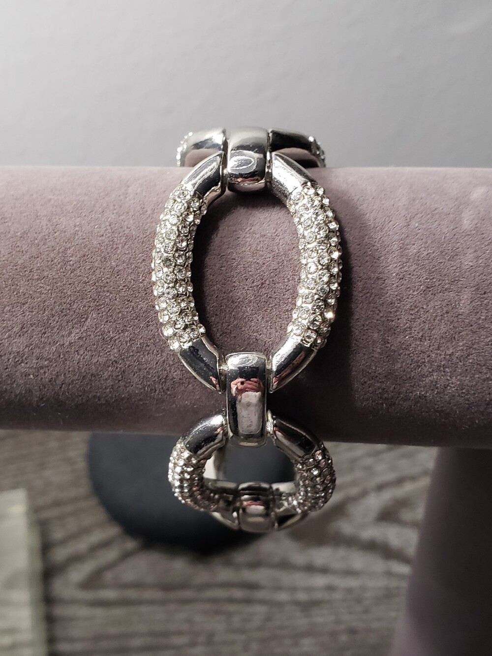 Silver Pave Link Toggle Bracelet